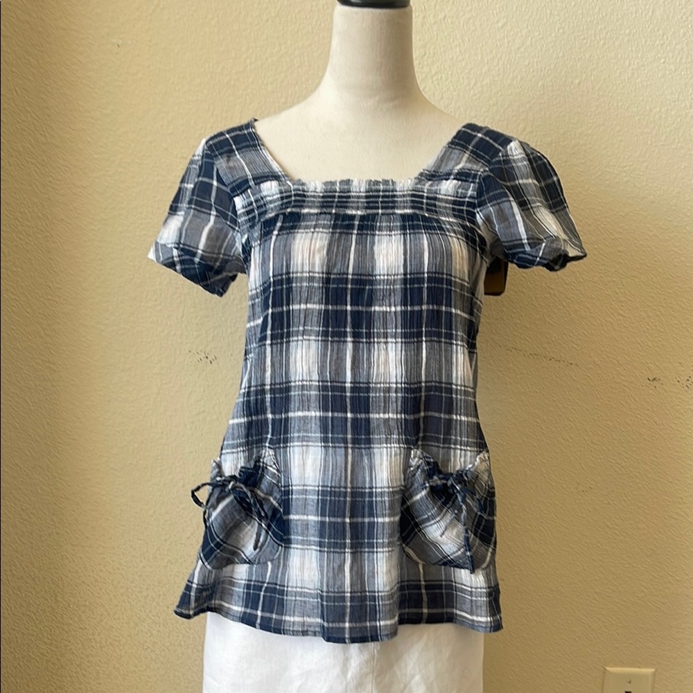 Tom Tailor Plaid Navy Blue Women's Top